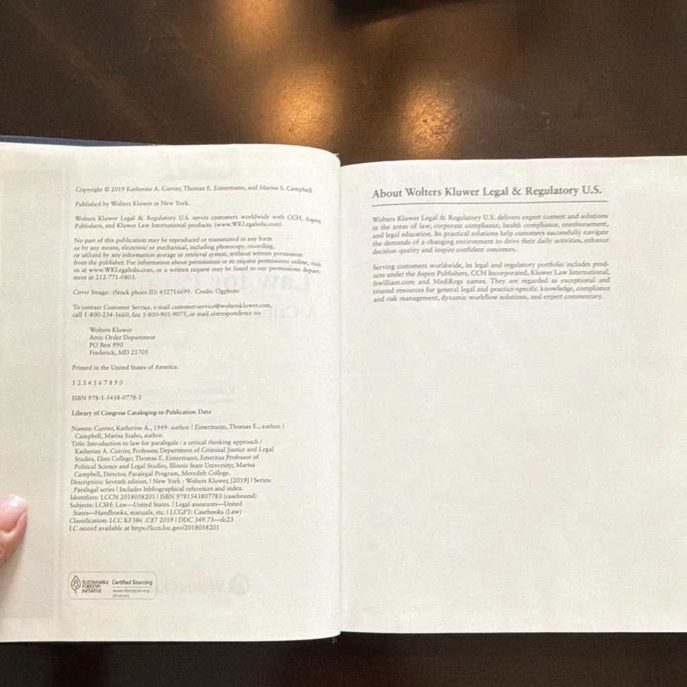 Wolters Kluwer Introduction to Law for Paralegals 7th Ed Paperback 2019